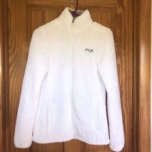NWOT White Fuzzy Fila Full Zip Jacket